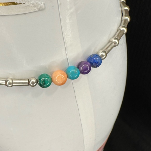 Sterling silver anklet with rainbow beads - Picture 3 of 9